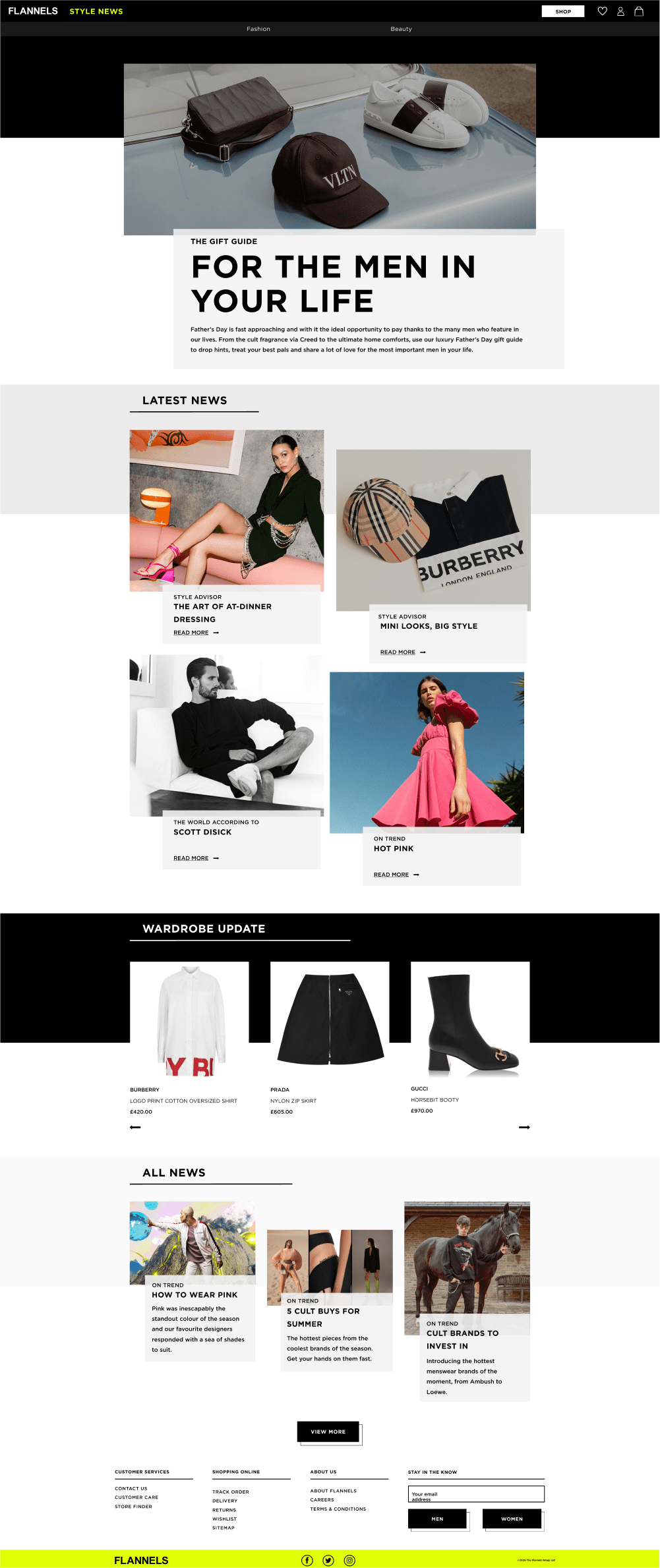 Design for a luxury fashion and beauty brand page