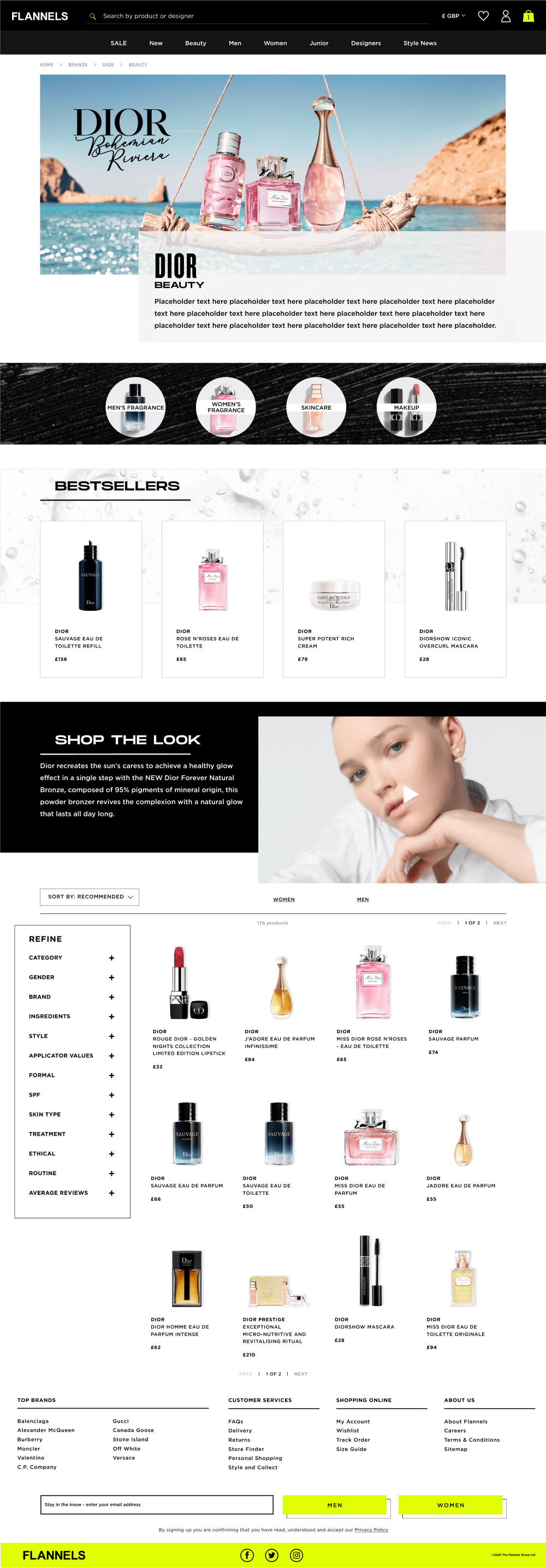 Design for a luxury fashion and beauty brand page